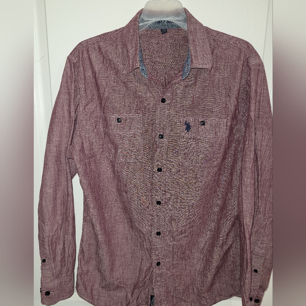 U.S. Polo Assn. Burgundy Men's Chambray Woven Shirt